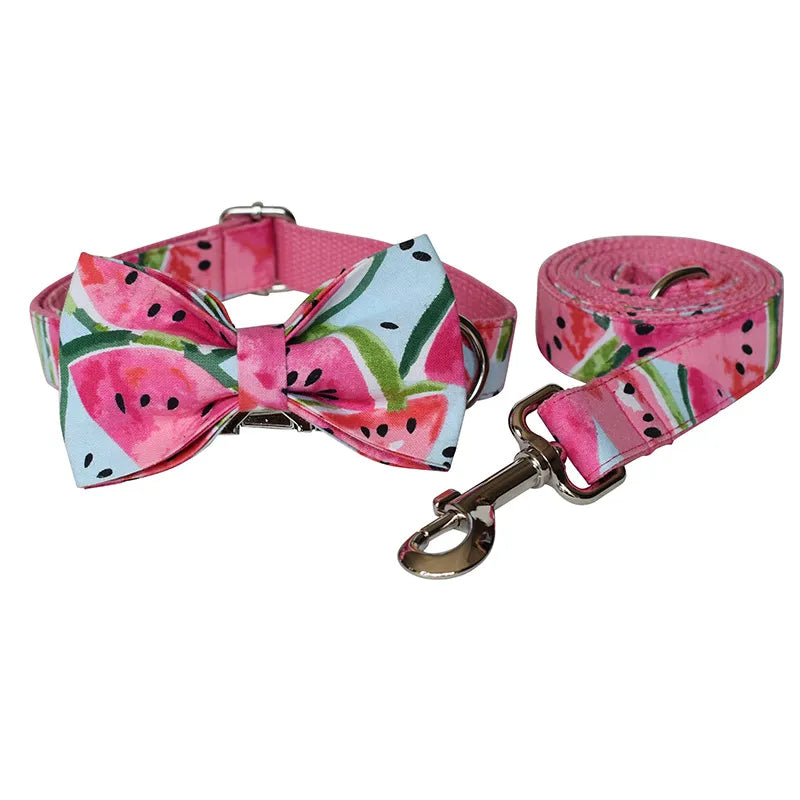 Hundehalsband mit Schleife und Leine Im Wassermelonen-Design – Verstellbar und Komfortabel