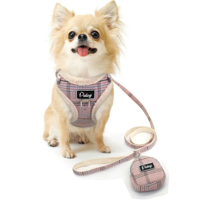 Gemütliches Hundegeschirr im Karomuster mit Leine – Mit praktischer Hundetüte für Spaziergänge
