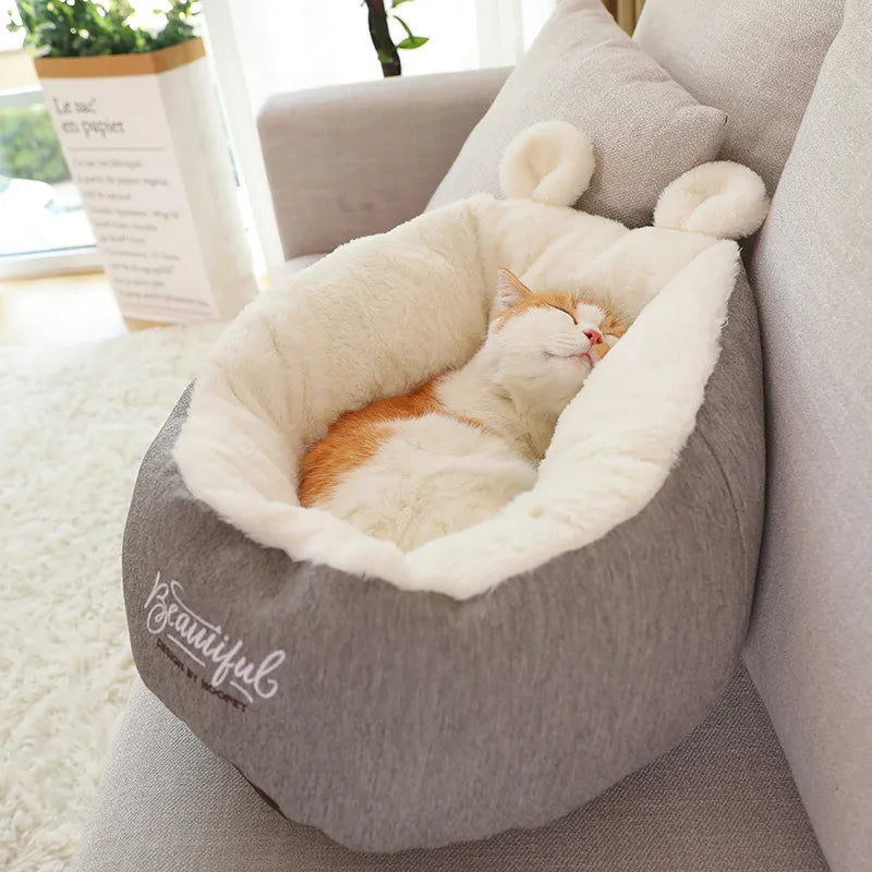 Kuscheliges Katzenbett mit Ohren-Design – Weich und Bequem für Katzen und Kleine Hunde