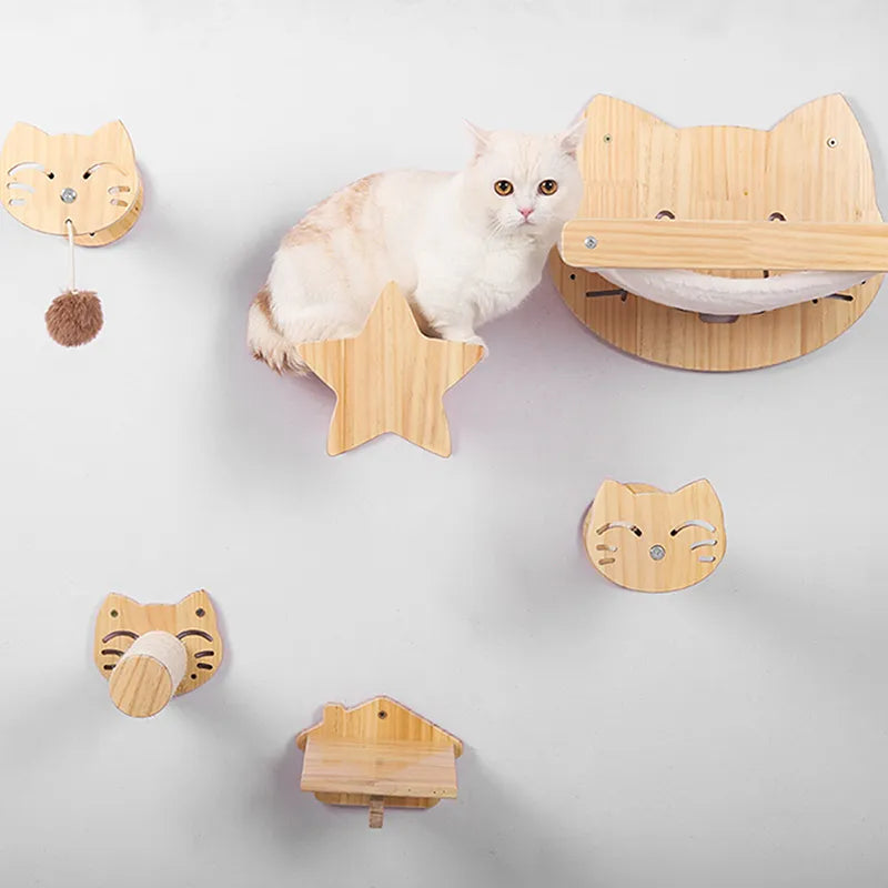 Wand-Kratzbrett für Katzen Aus Holz im Katzenkopf-Design – Gemütlicher Liegeplatz und Spielzeug