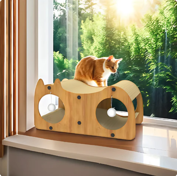 Katzen-Luxus-Sofa mit integriertem Kratzbrett und Spielbällen