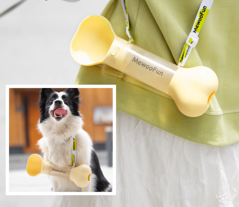 Trinkflasche für Hunde in Knochenform – Tragbarer Wasserspender mit Napf