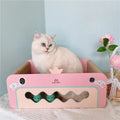 Katzen Kratzmöbel mit Spielzeug, Kratzbrett für Katzen, Kratzbox in Rosa