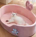 Hundebett Hase – Weiches  Kuscheliges Haustierbett Mit Ohren Blumen-Deko
