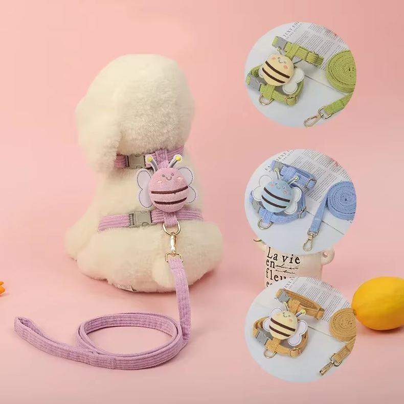 Süßes Hunde-Geschirr mit Bienen-Motiv – Verstellbare Leine