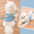 Süßes Hundegeschirr Im Jeans- Oder Blumenlook mit Leine – Bequemer und Sicherer Sitz für Kleine Hunde