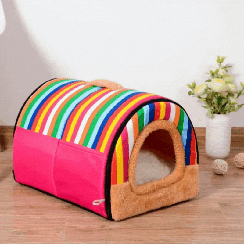 Kuscheliges Haustierhaus Im Streifen-Design – Bequeme Schlafhöhle für Hunde und Katzen