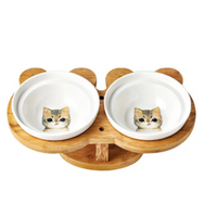 Erhöhte Futterschale Für Katzen – Doppelnapf Aus Keramik Mit Bambusständer